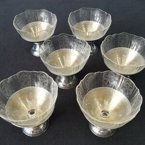 Art Deco Macbeth Evans Pedestal Bowls Metal Base Glass Insert 1930s Rare